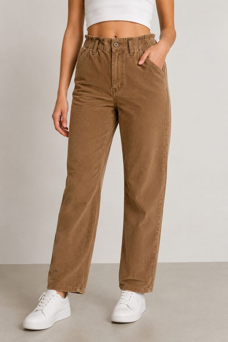 American Eagle Corduroy Pants Size 2 Brown Paperbag Straight Leg Y2K